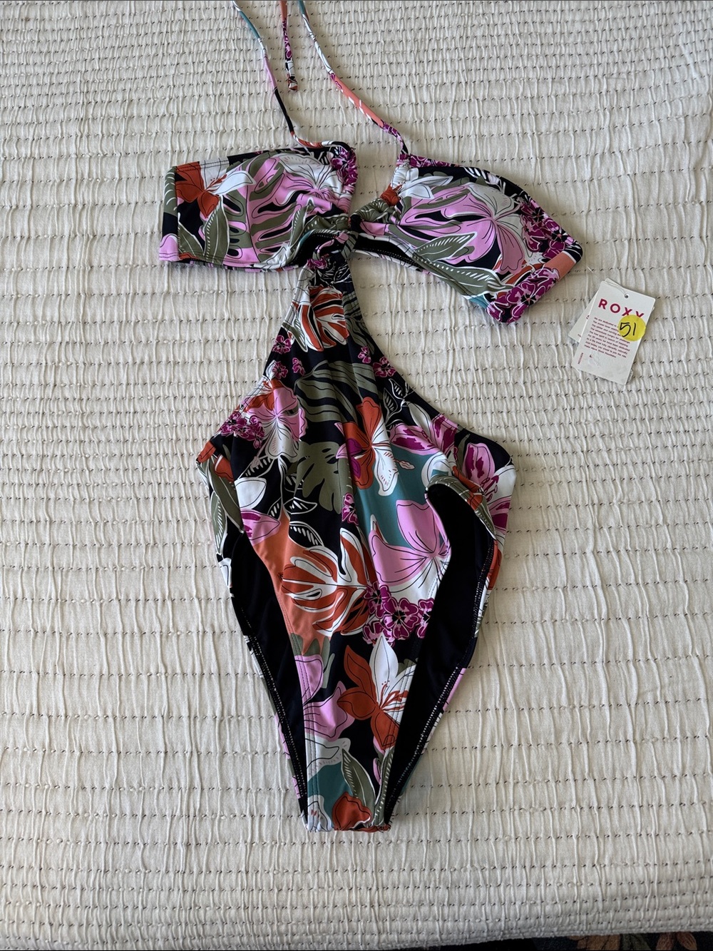Roxy Floral One-Piece Swimsuit in Black, Pink, Green, Orange